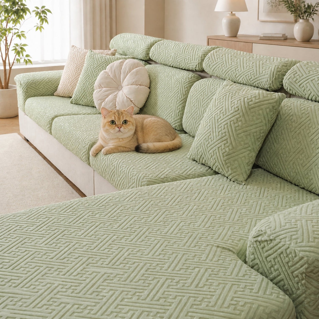 Modern Maze | Stretch Sofa Cushion Covers | Embossed Plush | Washable Sofa Protector
