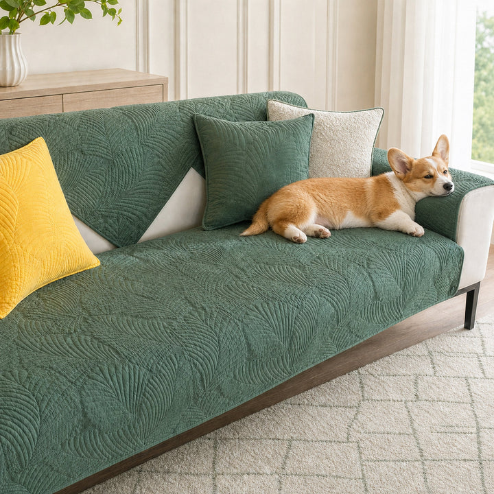 Leaf Cotton Sofa Protector | Scratch-Resistant Non-Slip Washable Cover