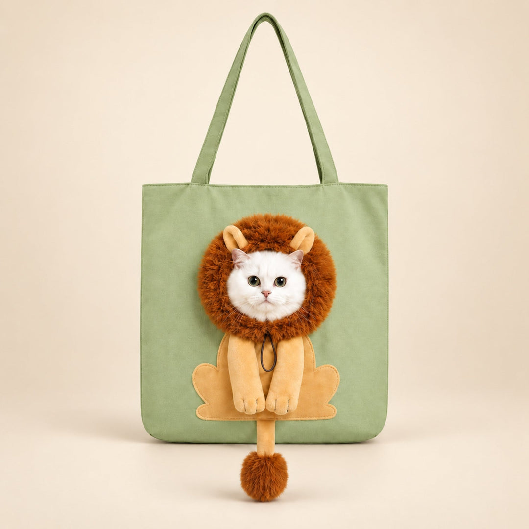 Lion Pet Carrier Tote | Cotton Canvas Shoulder Bag for Small Dogs & Cats