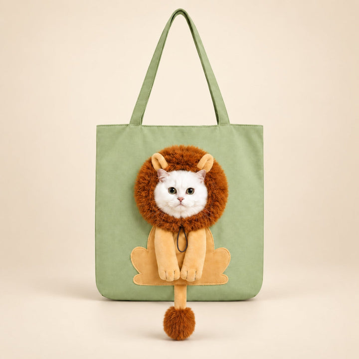 Lion Pet Carrier Tote | Cotton Canvas Shoulder Bag for Small Dogs & Cats