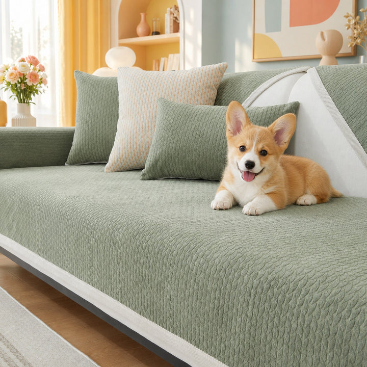 Wheat Ear Chenille Sofa Cover | Anti-Scratch Non-Slip Protector