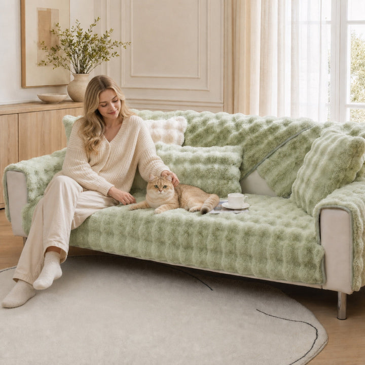 Plush Sofa Cover | Non-Slip Washable Furniture Protector