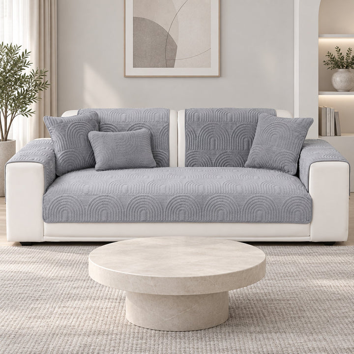 Ripple Arch Sofa Cover | Quilted Velour | Non-Slip Sofa Protector