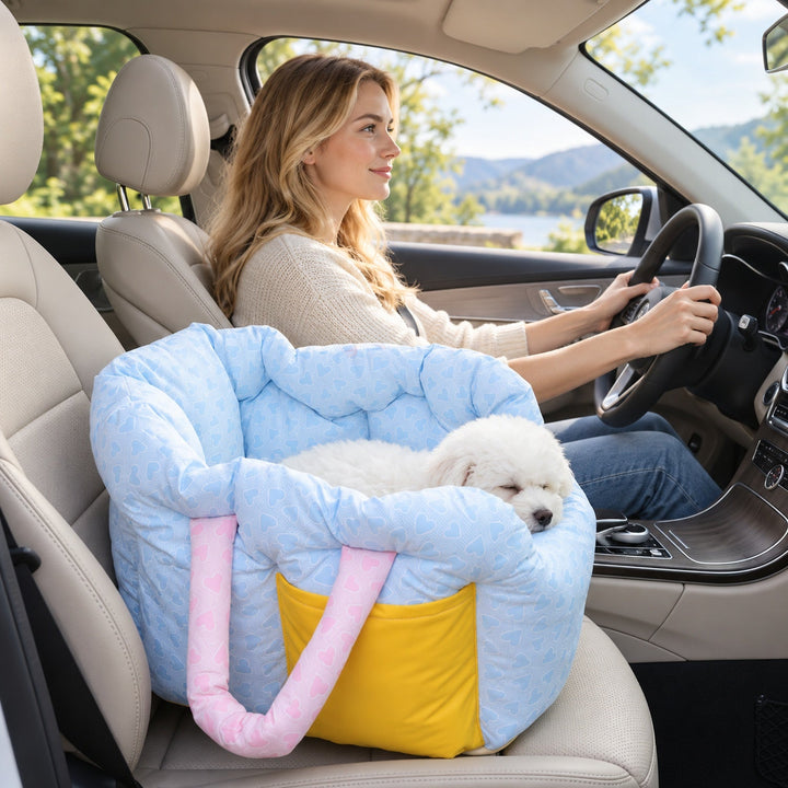 Dog Car Seat & Cat Carrier Bag | Soft Padded Travel Bed with Carry Handles