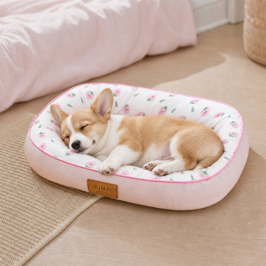 Dog Bed & Cat Bed | Strawberry Design | Cushioned Sides & Waterproof Non-Slip Base