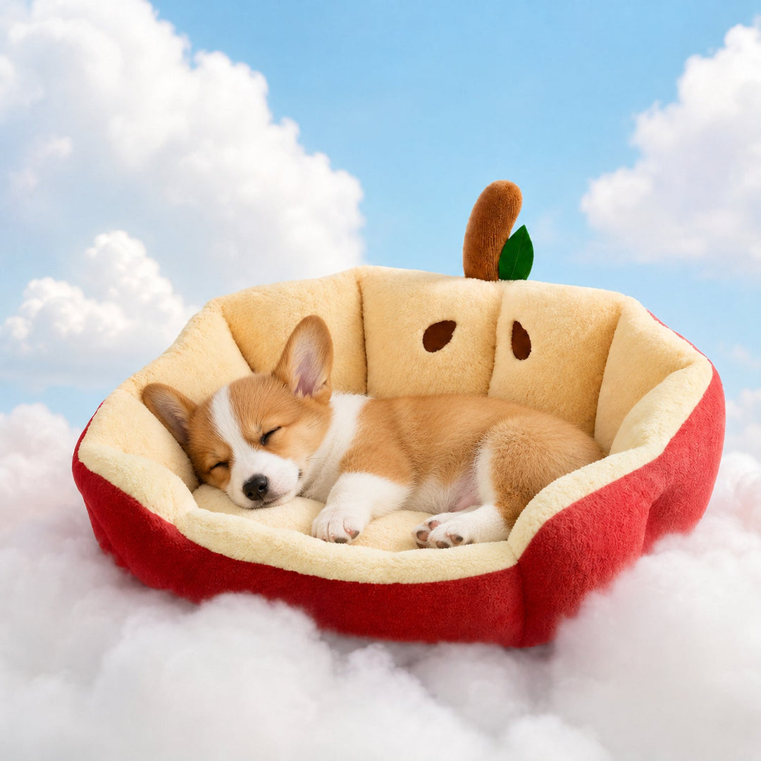 Dog Bed & Cat Bed | Apple Design | Soft Washable Plush with Raised Padded Sides
