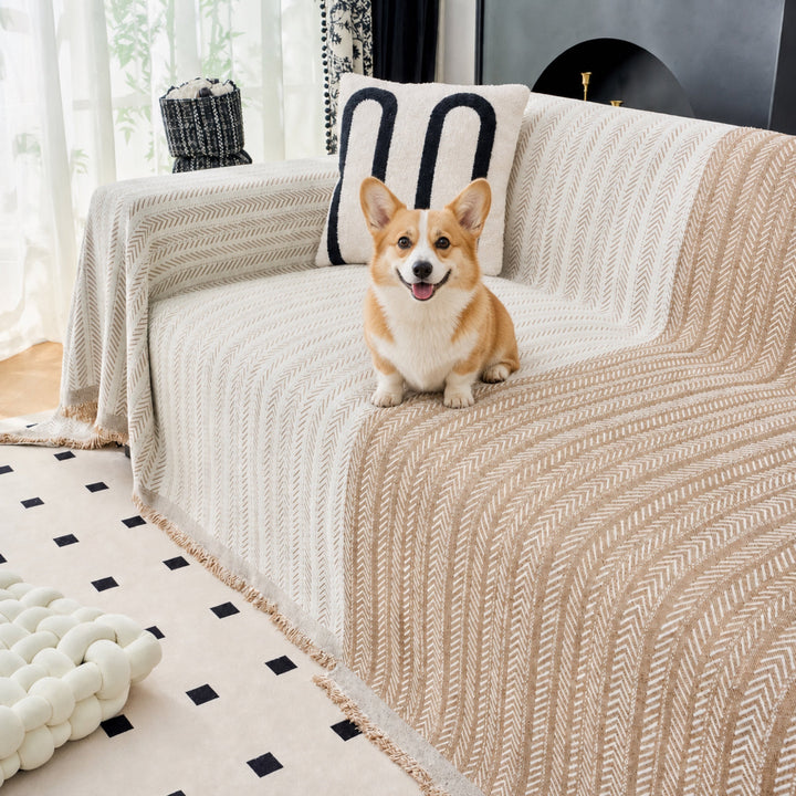 Herringbone Chenille Sofa Throw | Textured Washable Couch Cover