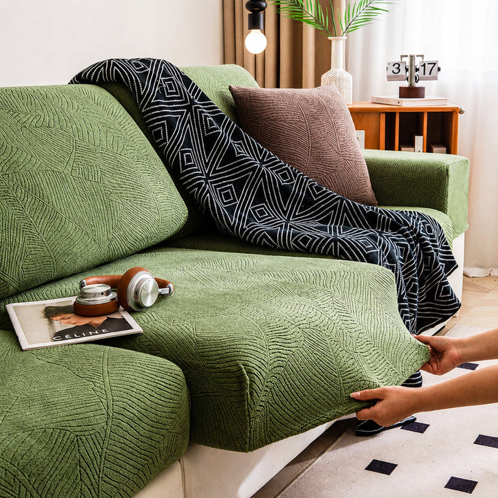 Modern Leaf Jacquard Sofa Cover | Waterproof Stretch Full Wrap | Anti-Scratch Protector