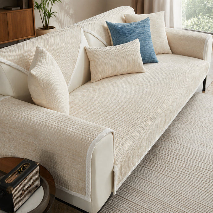 Striped Chenille Sofa Cover | Anti-Scratch & Non-Slip | Pet Proof | Machine Washable