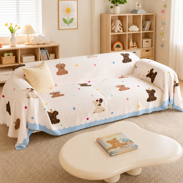 Birthday Puppy Sofa Throw | Linen-Look Fabric | Washable Anti-Pilling Sofa Protector