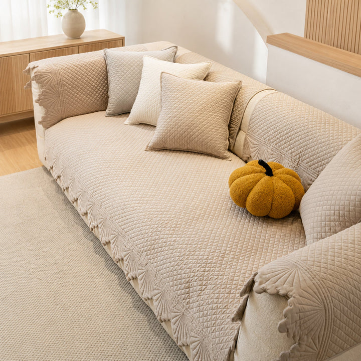 Leaf Edge Cotton Sofa Cover | Non-Slip Machine-Washable