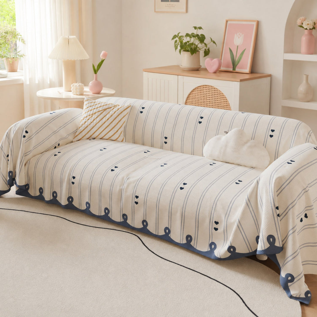 Dainty Heart Sofa Throw | Faux Linen | Non-Slip All-Season Sofa Protector