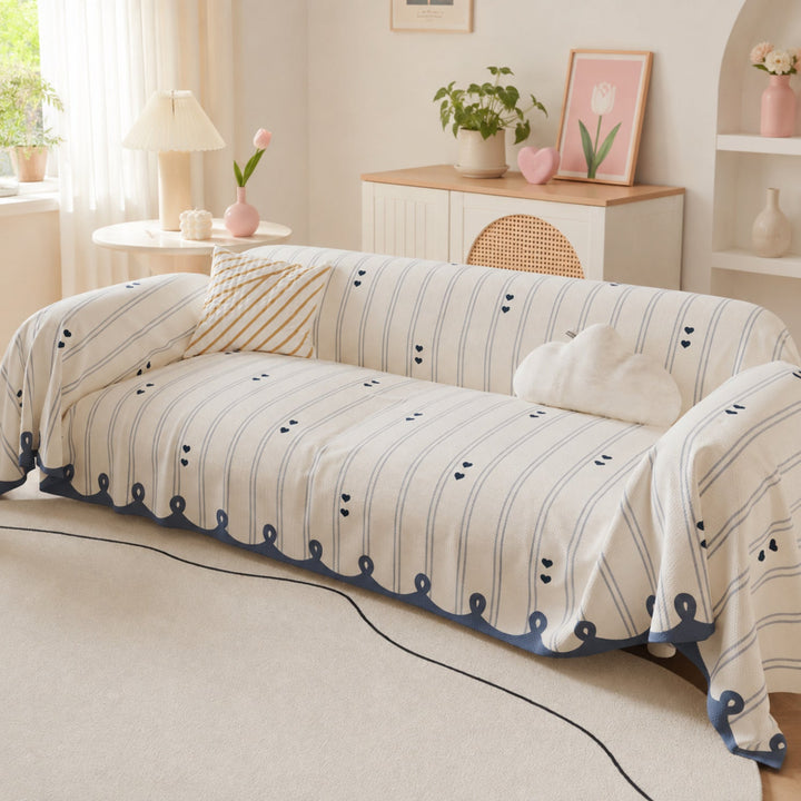 Dainty Heart Sofa Throw | Faux Linen | Non-Slip All-Season Sofa Protector