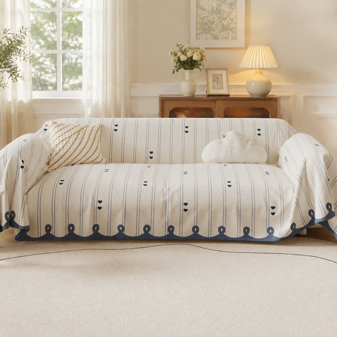 Dainty Heart Sofa Throw | Faux Linen | Non-Slip All-Season Sofa Protector