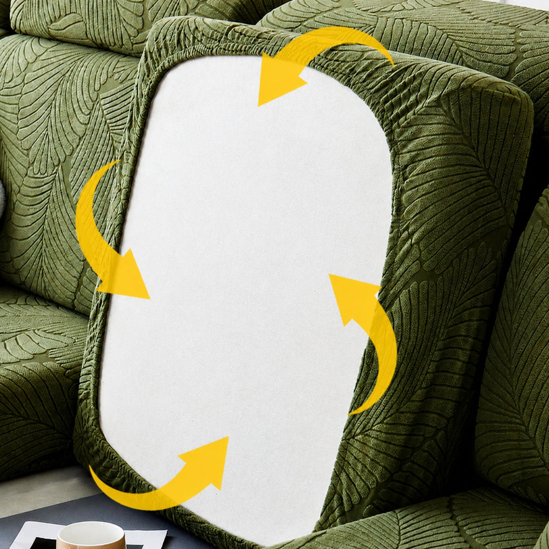 Modern Leaf Jacquard Sofa Cover | Waterproof Stretch Full Wrap | Anti-Scratch Protector