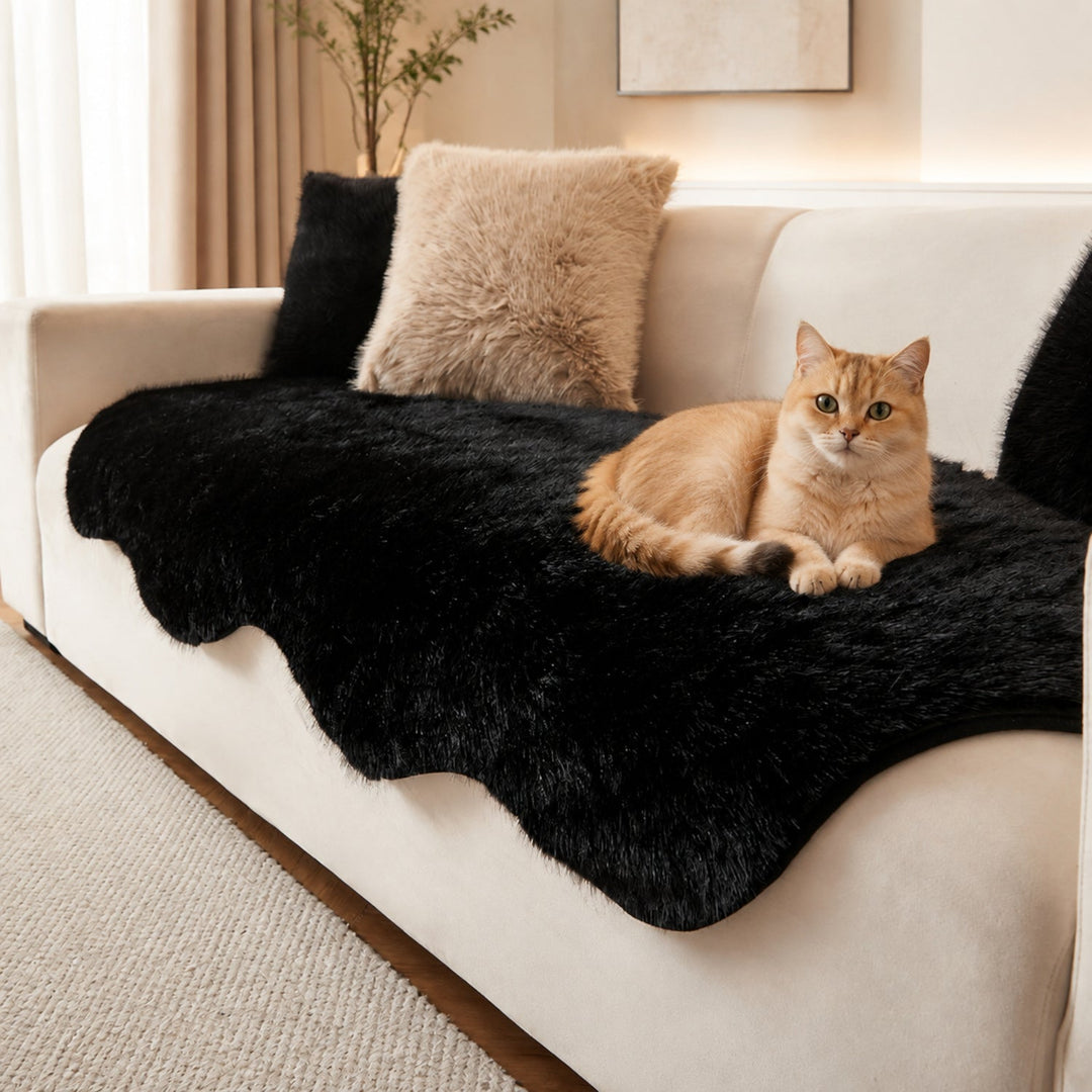 Scandinavian Plush Sofa Cover | Soft Washable Couch Protector