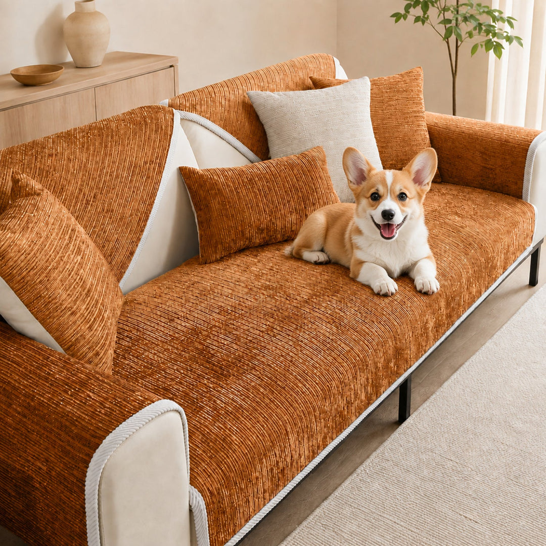 Striped Chenille Sofa Cover | Anti-Scratch & Non-Slip | Pet Proof | Machine Washable