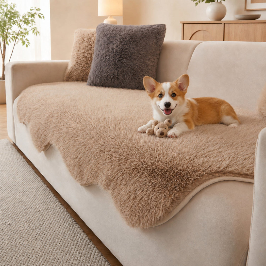 Scandinavian Plush Sofa Cover | Soft Washable Couch Protector