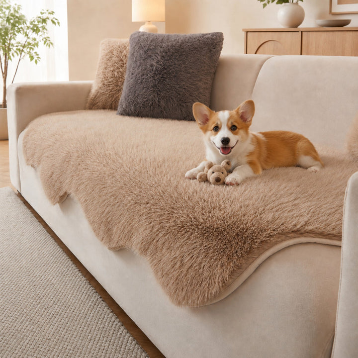 Scandinavian Plush Sofa Cover | Soft Washable Couch Protector