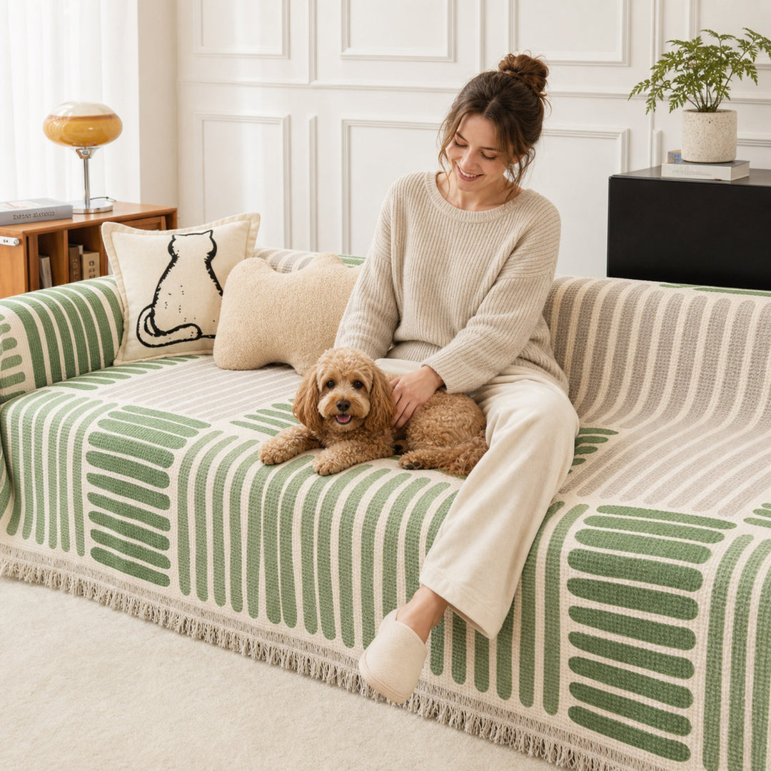Geometric Sofa Throw | Cotton-Linen Washable | Pet-Friendly Sofa Cover