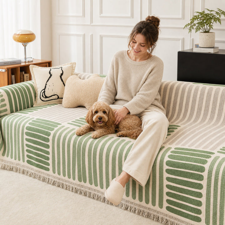 Geometric Sofa Throw | Cotton-Linen Washable | Pet-Friendly Sofa Cover