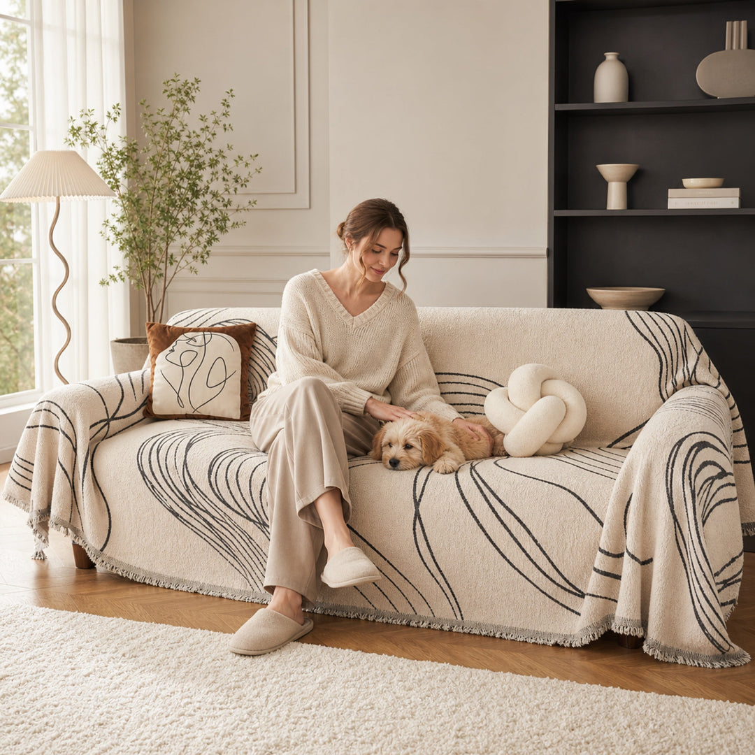 Reversible Chenille Sofa Throw | Non-Slip Scratch-Resistant Sofa Cover