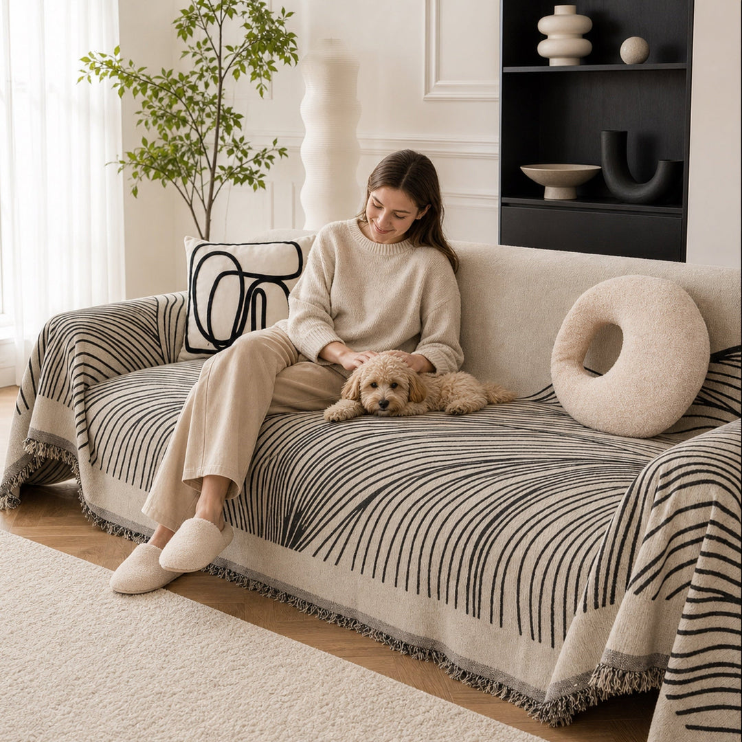 Reversible Chenille Sofa Throw | Non-Slip Scratch-Resistant Sofa Cover