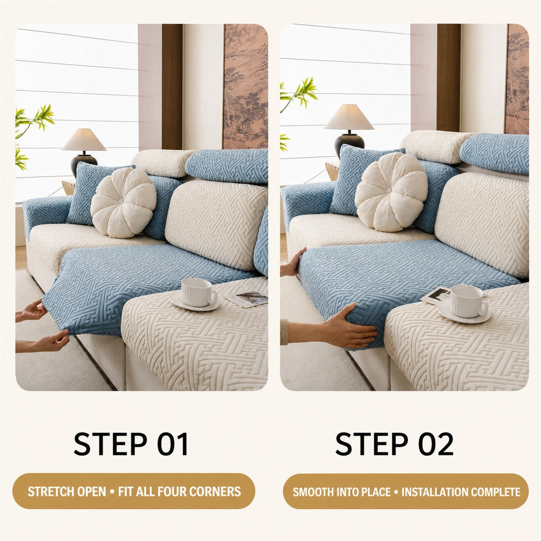 Modern Maze | Stretch Sofa Cushion Covers | Embossed Plush | Washable Sofa Protector