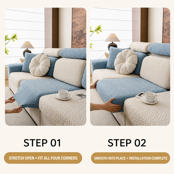 Modern Maze | Stretch Sofa Cushion Covers | Embossed Plush | Washable Sofa Protector