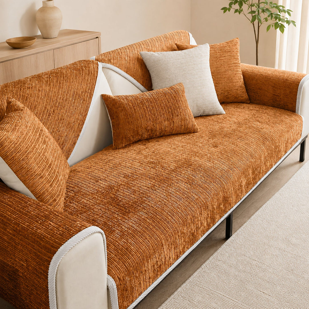 Striped Chenille Sofa Cover | Anti-Scratch & Non-Slip | Pet Proof | Machine Washable