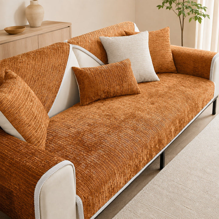 Striped Chenille Sofa Cover | Anti-Scratch & Non-Slip | Pet Proof | Machine Washable