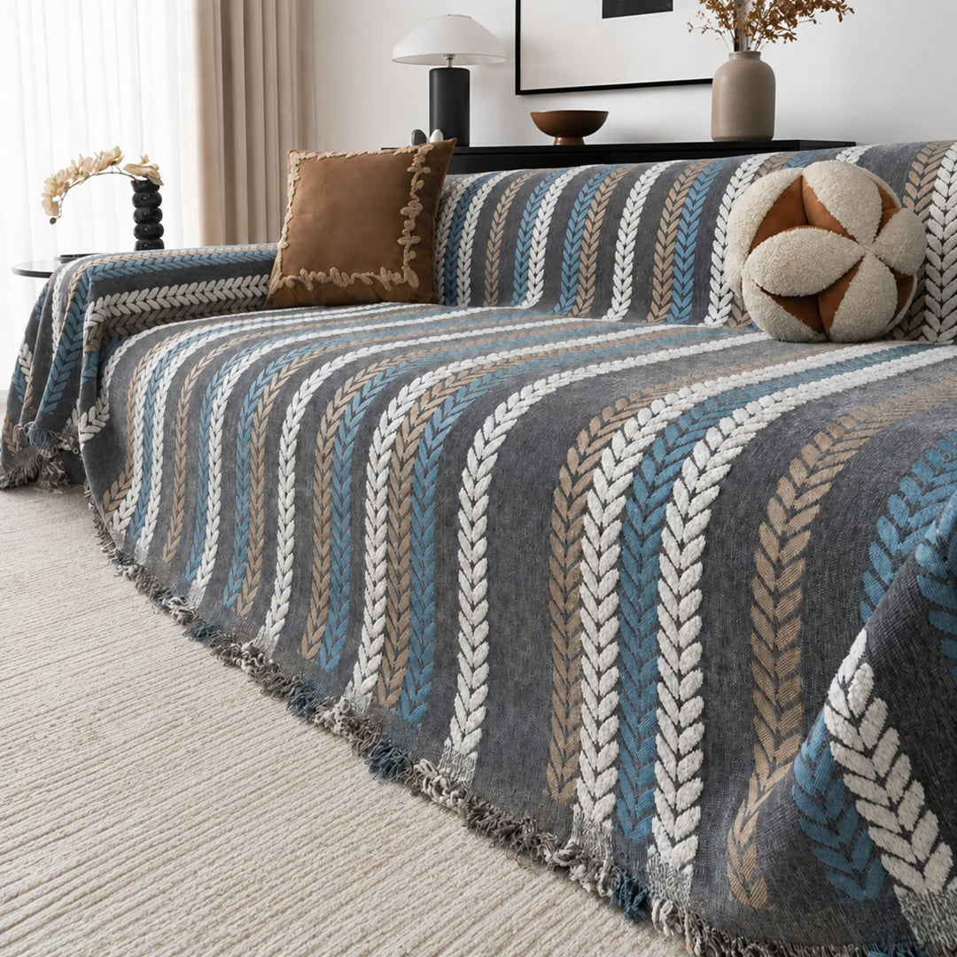 Leaf Pattern Chenille Sofa Cover | One-Piece Throw | Pet Fur & Dust Protection | Machine Washable