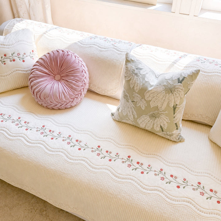 Garden Stitch Cotton Sofa Protector | Quilted Non-Slip Washable Cover