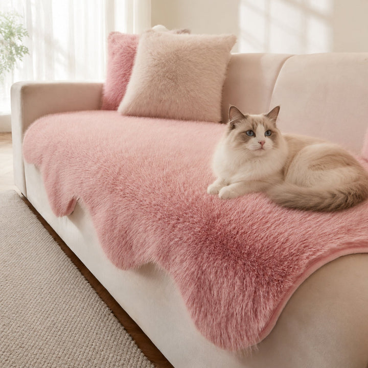 Scandinavian Plush Sofa Cover | Soft Washable Couch Protector