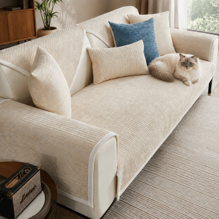 Striped Chenille Sofa Cover | Anti-Scratch & Non-Slip | Pet Proof | Machine Washable