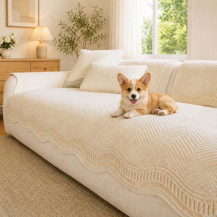 Chevron Wave Cotton Sofa Protector | Non-Slip Machine-Washable Cover