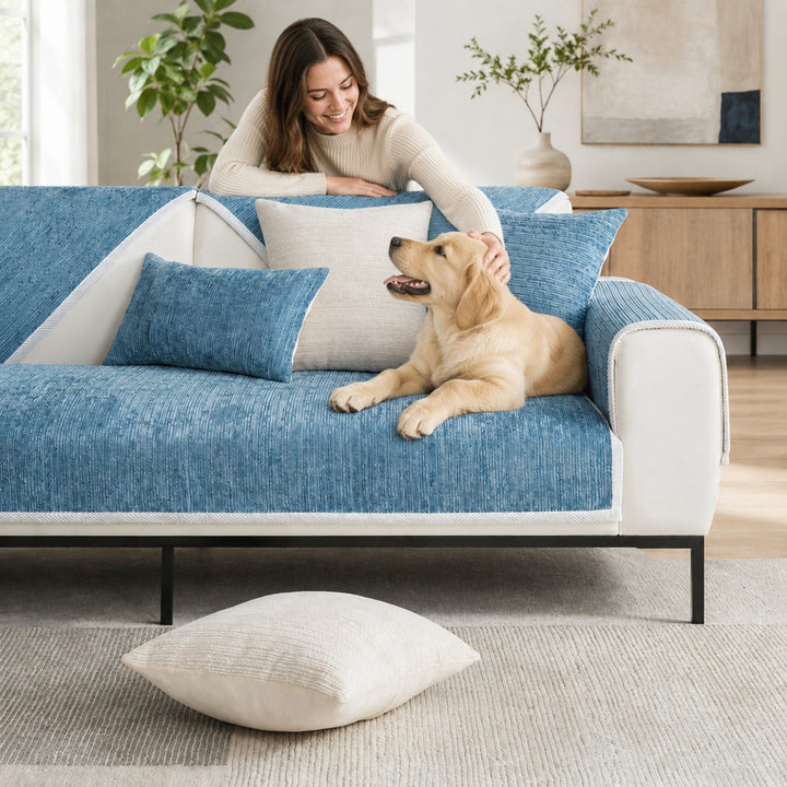 Striped Chenille Sofa Cover | Anti-Scratch & Non-Slip | Pet Proof | Machine Washable