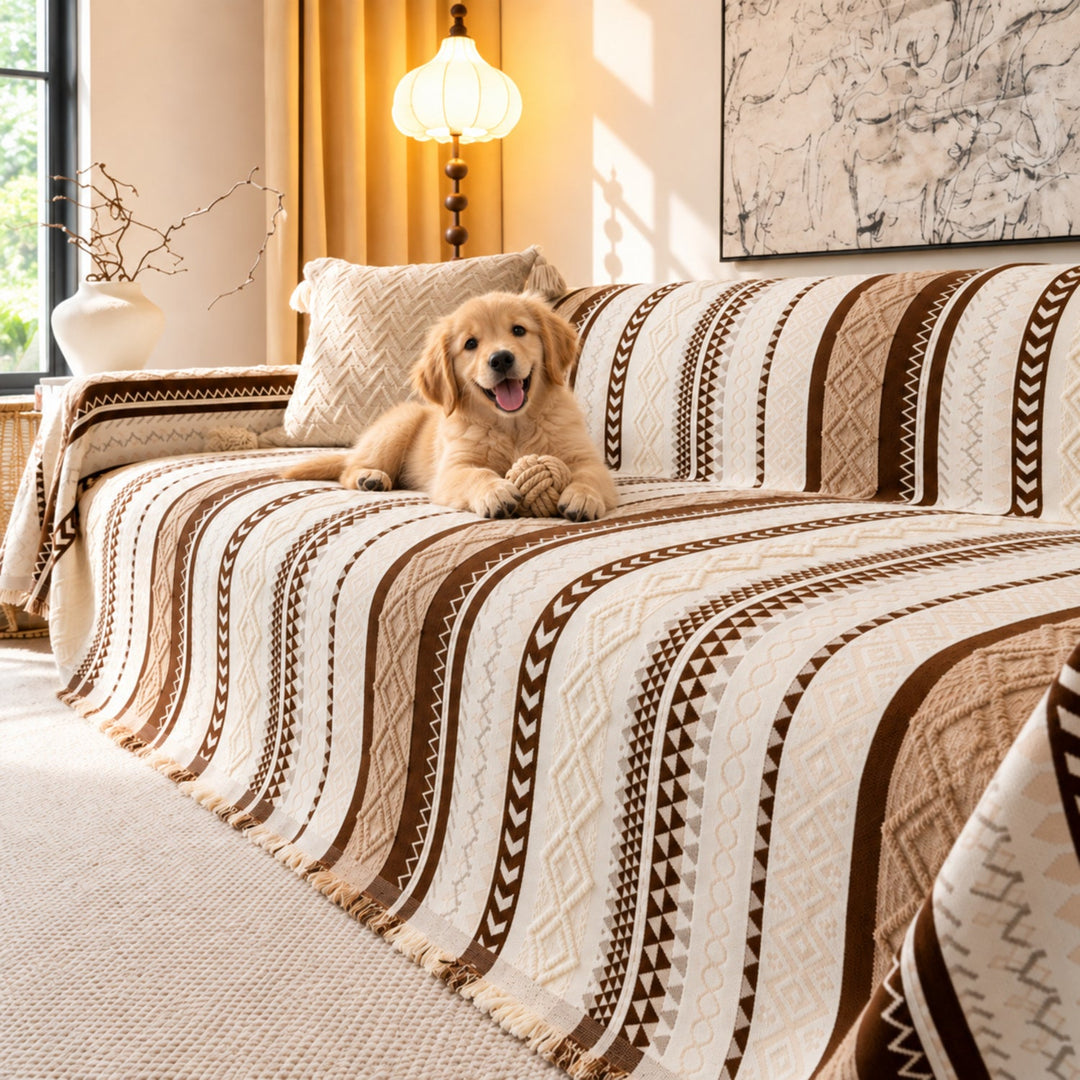 Heritage Loom Chenille Sofa Throw | Machine-Washable Sofa Protector with Fringed Edges