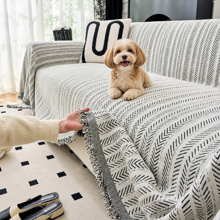 Herringbone Chenille Sofa Throw | Textured Washable Couch Cover