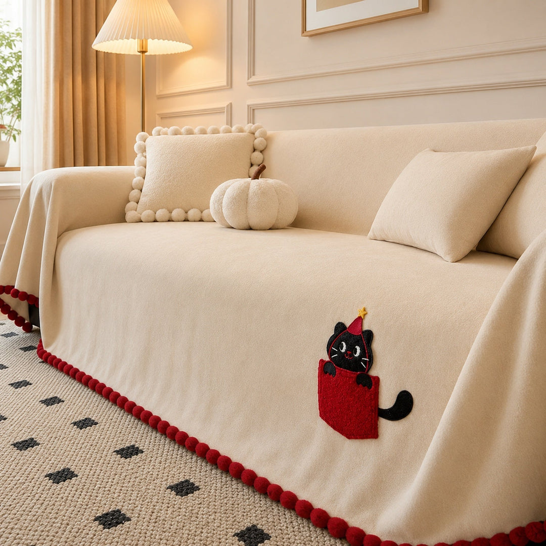 Pocket Kitty Chenille Sofa Throw | Anti-Slip Scratch-Resistant | Sofa Protector