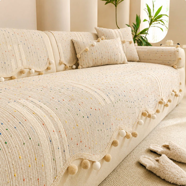Confetti Pom-Pom Sofa Cover | Chenille | Washable Anti-Slip Sofa Protector