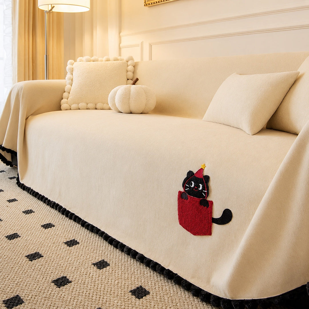 Pocket Kitty Chenille Sofa Throw | Anti-Slip Scratch-Resistant | Sofa Protector