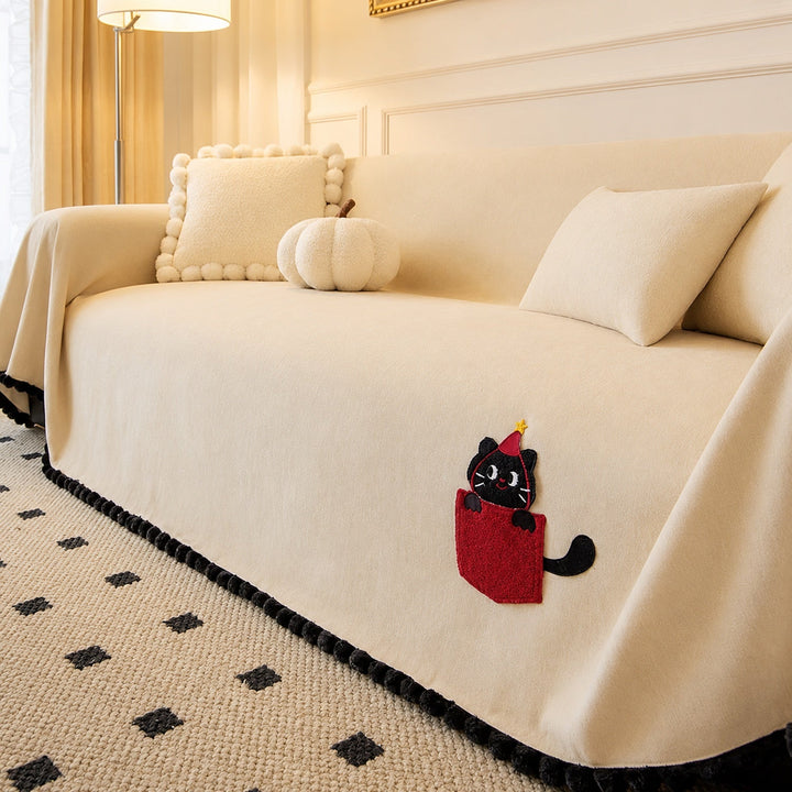 Pocket Kitty Chenille Sofa Throw | Anti-Slip Scratch-Resistant | Sofa Protector