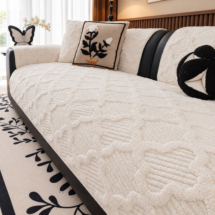 Plush Sofa Cover | Non-Slip Sofa Protector | Sculpted Weave | Machine Washable
