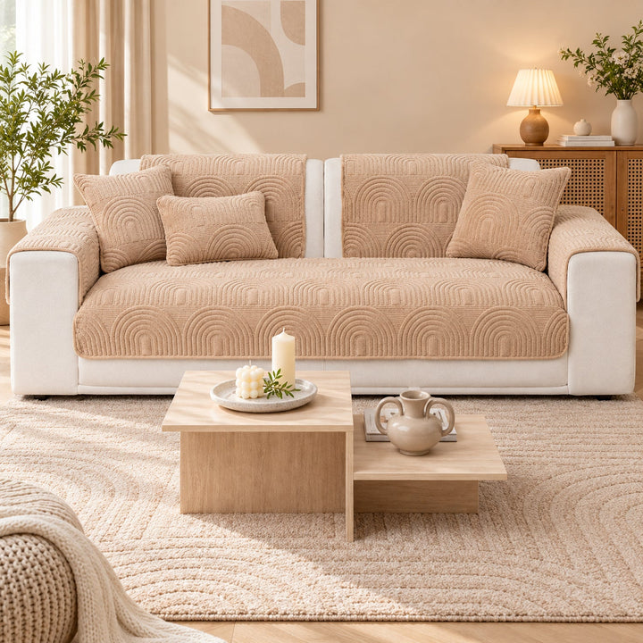 Ripple Arch Sofa Cover | Quilted Velour | Non-Slip Sofa Protector