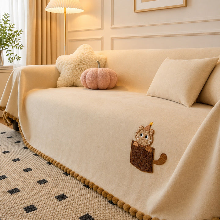 Pocket Kitty Chenille Sofa Throw | Anti-Slip Scratch-Resistant | Sofa Protector