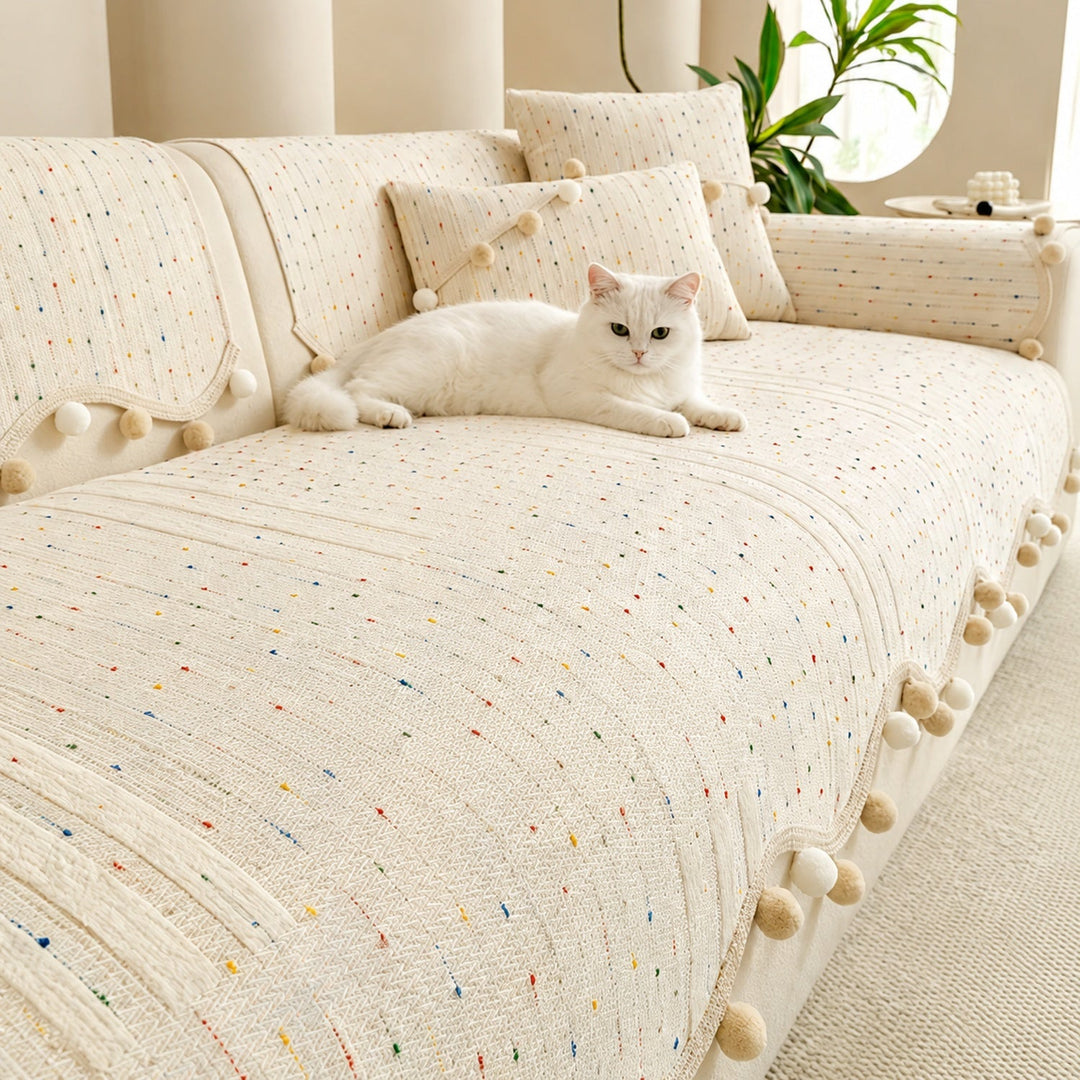 Confetti Pom-Pom Sofa Cover | Chenille | Washable Anti-Slip Sofa Protector