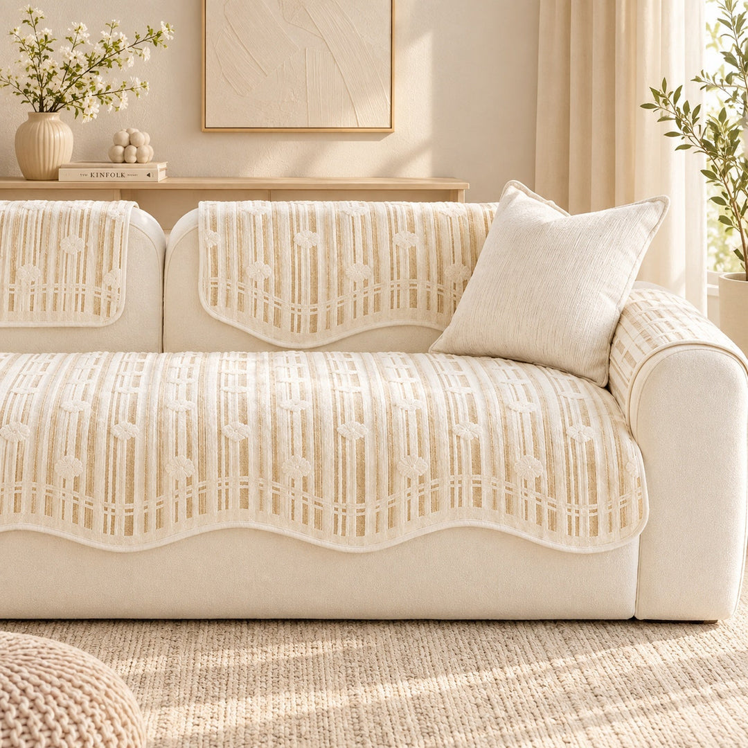 Modern Striped Sofa Cover | Soft Chenille | Non-Slip, Machine Washable