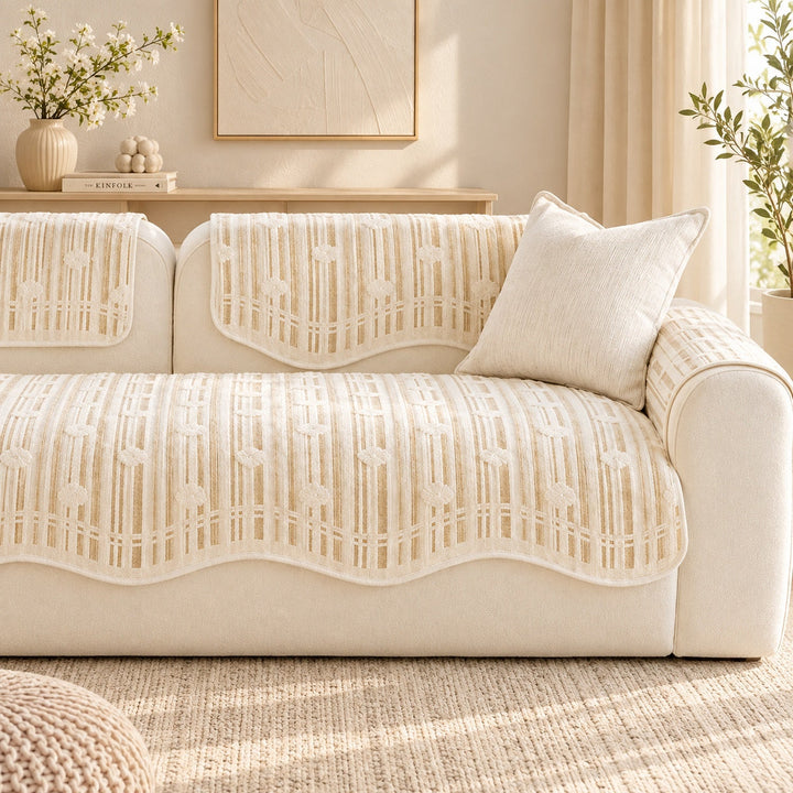 Modern Striped Sofa Cover | Soft Chenille | Non-Slip, Machine Washable