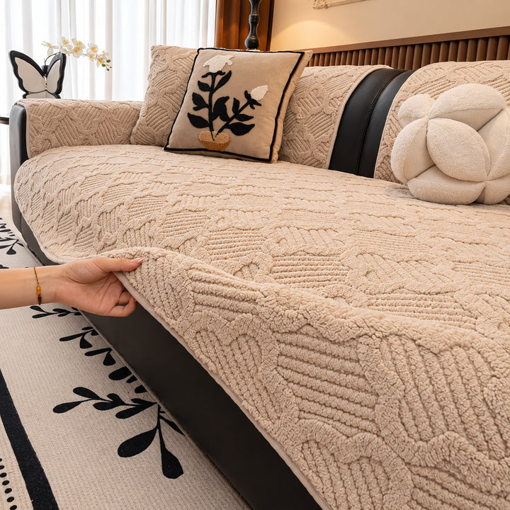 Plush Sofa Cover | Non-Slip Sofa Protector | Sculpted Weave | Machine Washable